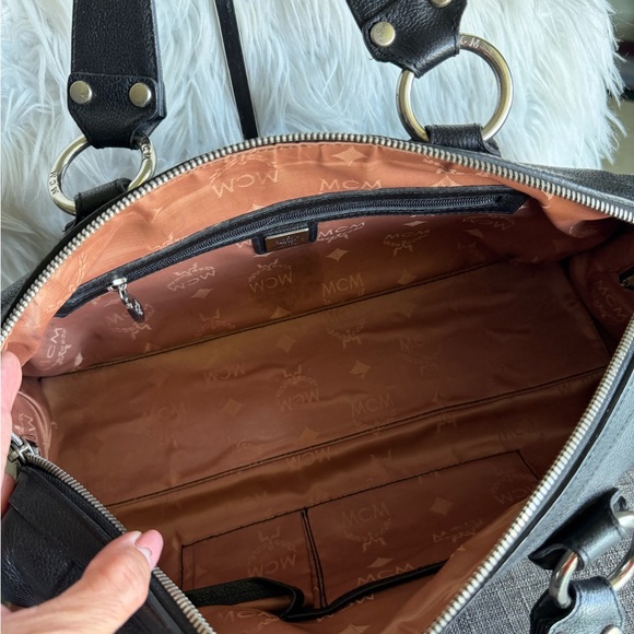 MCM Black Leather Barrel Satchel with Gold Accent Plate - Picture 12 of 12